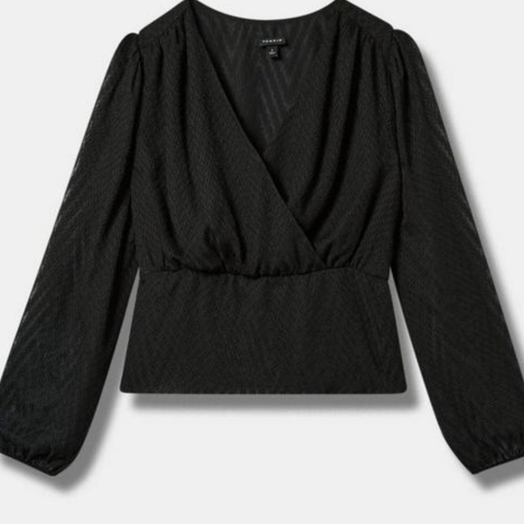 Torrid Zig Zag Surplice Crop Longsleeve Blouse - Picture 1 of 7